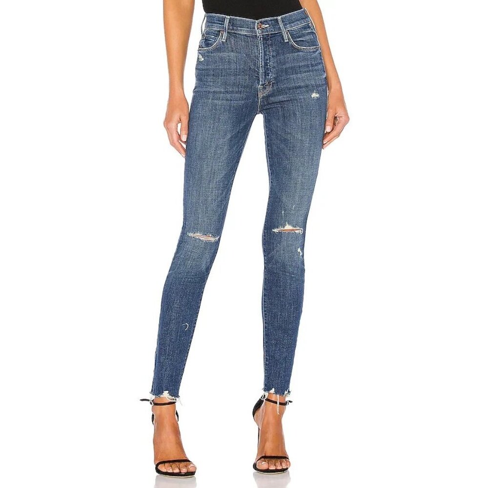 NWT Mother Stunner Chew in Off Duty Destroyed Stretch Skinny Jeans 25
